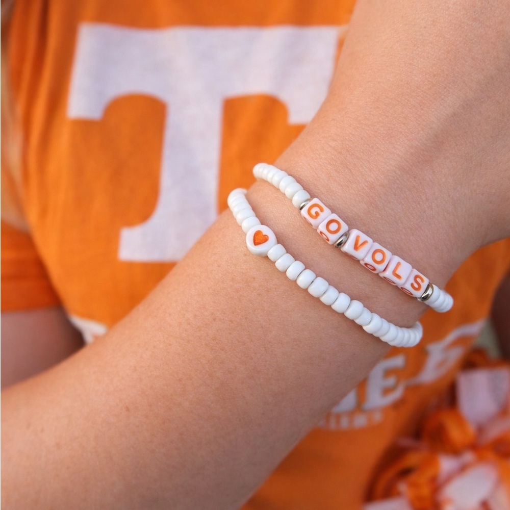 Go Vols Bracelet Set – Tennessee Game Day Stack | White & Orange Beaded Duo